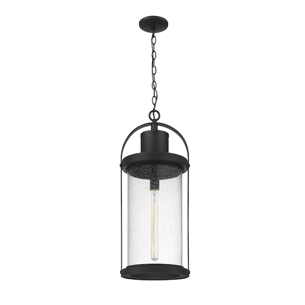 Roundhouse 1 Light Outdoor Chain Mount Ceiling Fixture, Black And Clear Seedy
